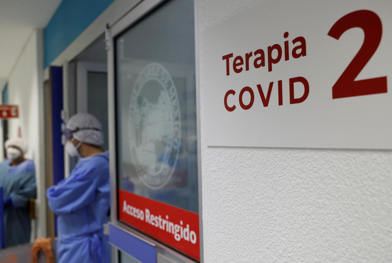 The entrance of the intensive care unit where patients suffering from the coronavirus disease (COVID-19) are treated is pictured at Hospital Juarez de Mexico in Mexico City, Mexico October 29, 2020.