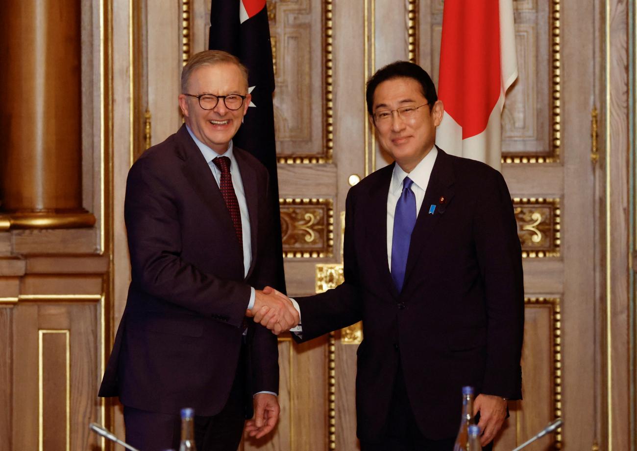 Australian Prime Minister Anthony Albanese and Japanese Prime Minister Fumio Kishida hold a bilateral meeting alongside the Quad leaders' summit, between the United States, Japan, India and Australia, at the Akasaka Palace state guest house in Tokyo, Japan, May 24, 2022