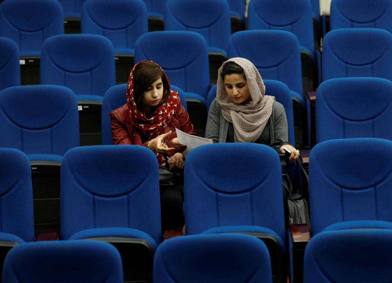 Students of American University of Afghanistan attended new student orientation sessions in Kabul, on March 27, 2017—years before the ban on female education took effect.