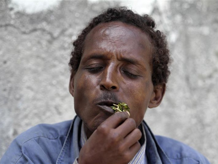 A man chews khat, in Mogadishu, Somalia, on August 10, 2014. 