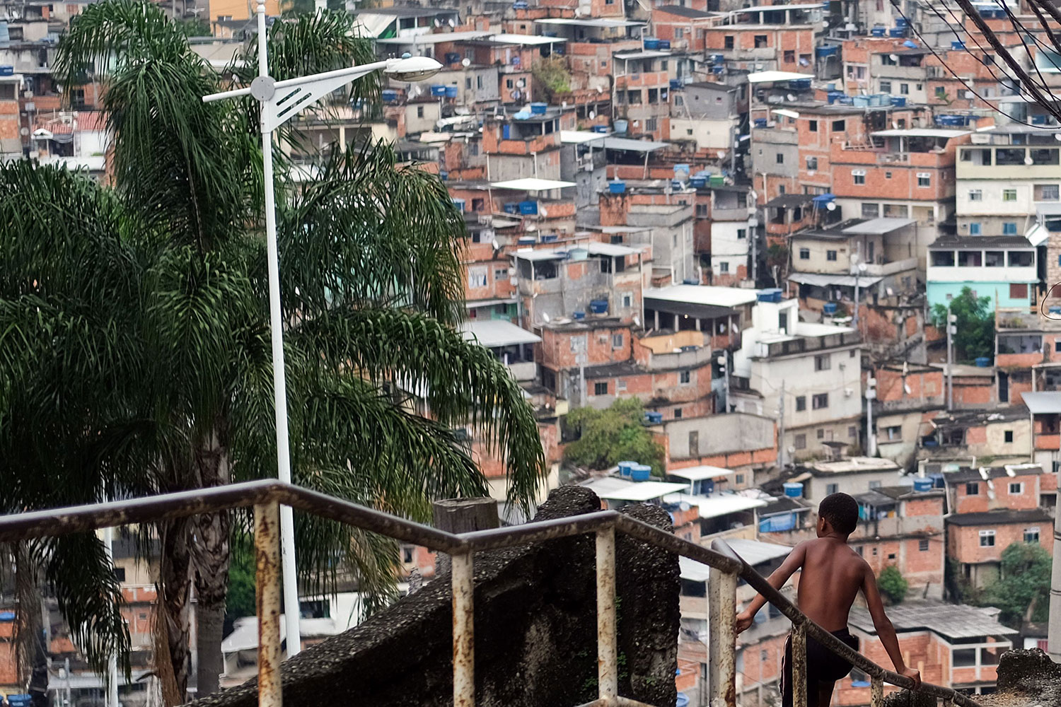 The picture shows a bow on a long staircase leading down to an area of the slum. Picture taken March 22,2020.