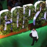 A delegate wanders through the conference venue in Glasgow. 