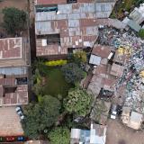 An aerial image, taken by a drone, of the Dandora community garden in a suburb of Nairobi, Kenya (2021).