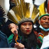 Members of Indigenous Minga attend a protest. 