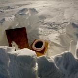 An outdoor toilet looks out over the ice at the Swiss Camp research center on the Greenland ice pack, near Ilulissat, Greenland, on May 18, 2007.