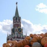 Pumpkins are pictured during the Golden Autumn festival at the Red Square, as the Spasskaya tower of the Kremlin is seen in the background, in Moscow, Russia October 8, 2019.