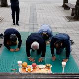 Jo Kyeong-hyeon, who was originally from the North, holds a memorial service for his North Korean ancestors on the occasion of Chuseok, the Korean Thanksgiving Day, near the demilitarised zone separating the two Koreas in Paju, South Korea, October 1, 2020.