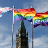Canada gay pride flags wave in the wind 
