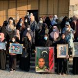 Women protest a lack of government support after losing their husbands and children to the Second Libyan War Civil War, in Misrata, Libya, on November 7, 2020.