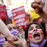 omen protesting against Turkey's withdrawal from the Istanbul Convention, in Istanbul, Turkey, on July 1, 2021