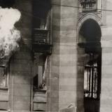 Black and white photo of the city hall in Sarjevo set ablaze 