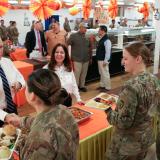 U.S. Vice President Mike Pence and his wife Karen Pence helped serve a Thanksgiving meal to U.S. troops in a dining facility at Camp Flores on Al Asad Air Base, in Iraq, on November 23, 2019.  