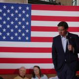 Republican presidential candidate and Florida Governor Ron DeSantis listens to a question from the audience at a campaign town hall meeting in Newport, New Hampshire, U.S., August 19, 2023. 