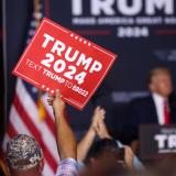 Former U.S. President and Republican presidential candidate Donald Trump speaks during a 2024 presidential campaign rally in Dubuque, Iowa, U.S. September 20, 2023. 