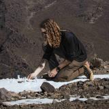 A researcher takes samples at Sierra Negra.