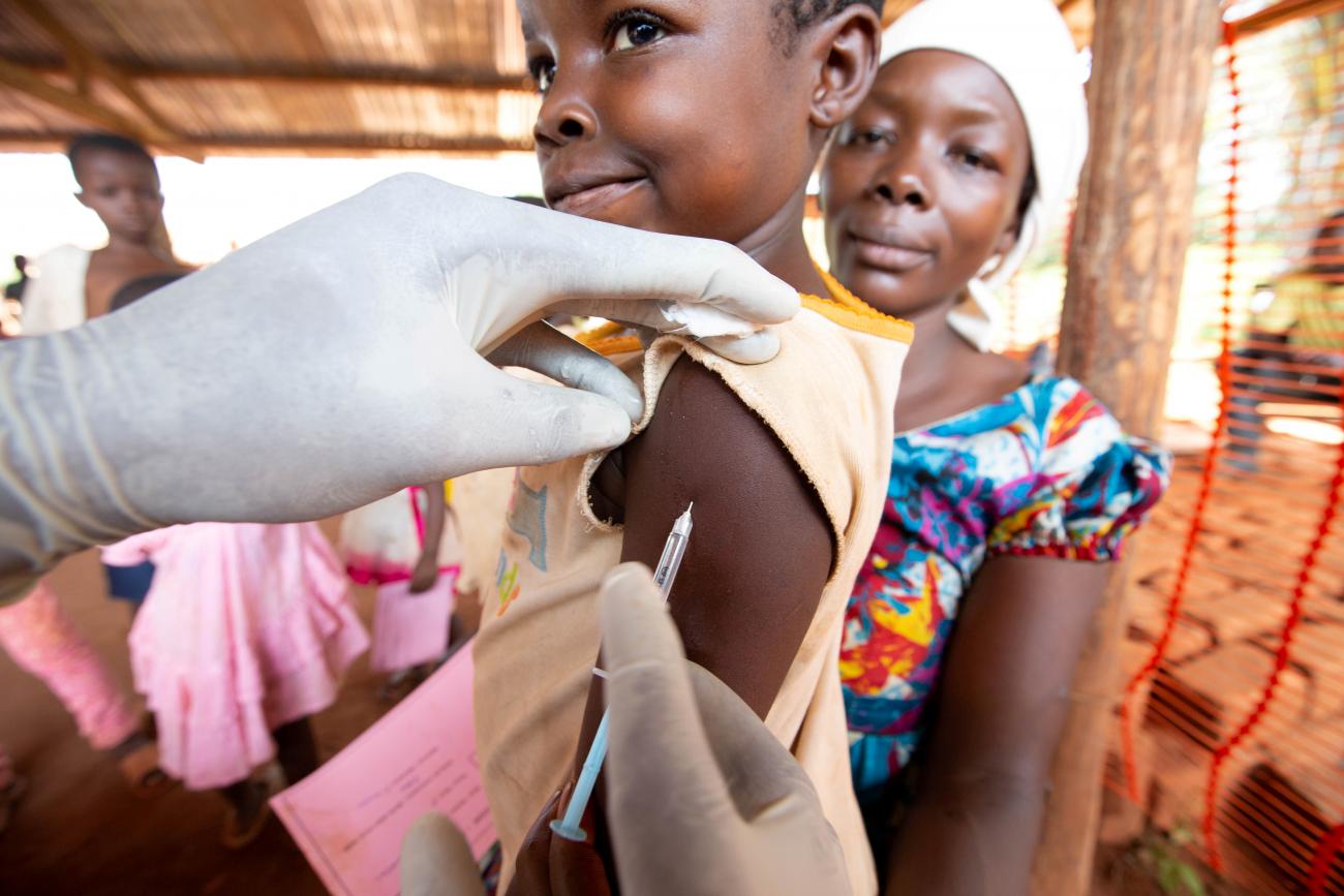 A child is given a measles vaccination during an emergency campaign run by Doctors Without Borders (MSF) in Likasa, Mongala province in northern Democratic Republic of Congo March 3, 2020.