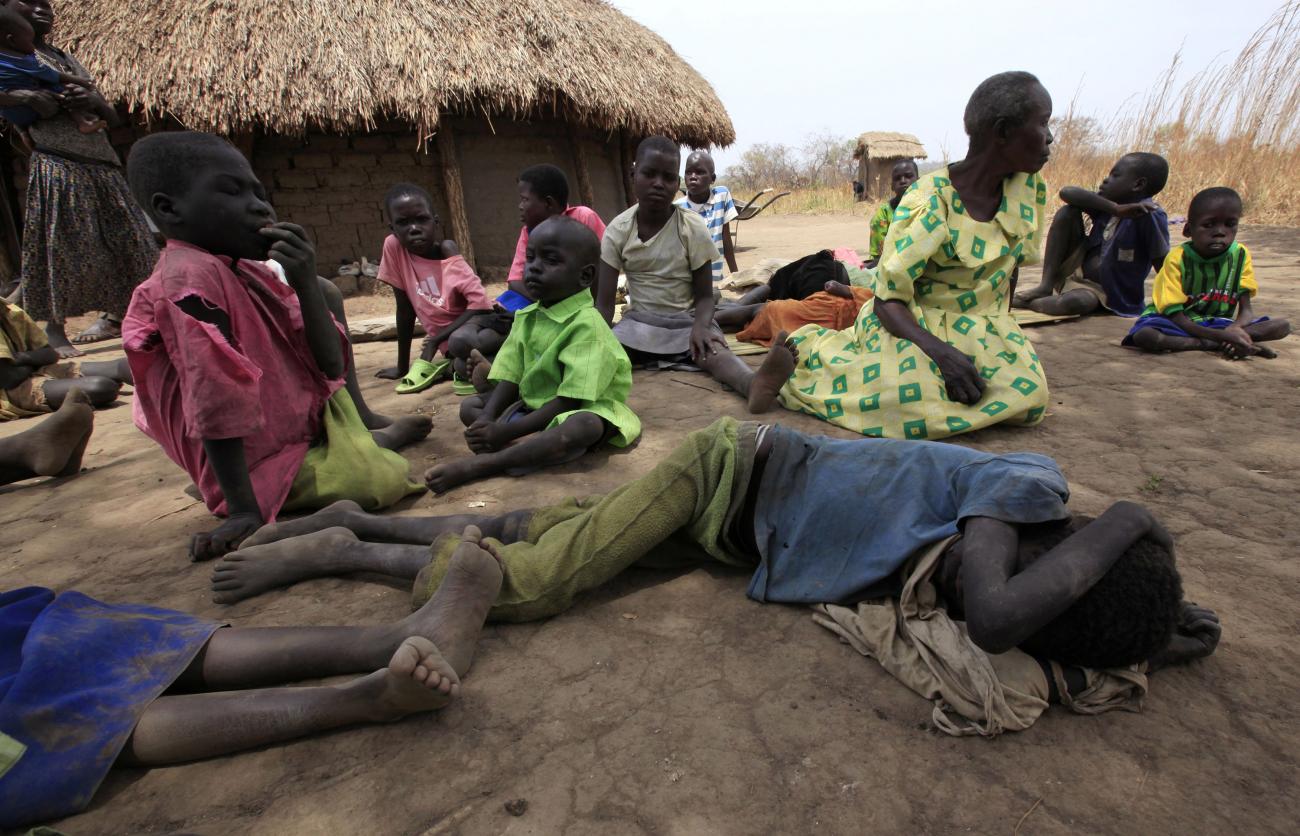 Children suffering from nodding syndrome gather in Akoya-Lamin Omony village in Gulu district