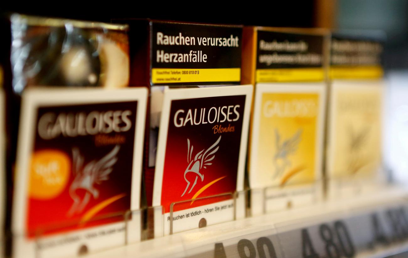 Packs of cigarettes on display in a tobacco shop in Vienna, Austria on May 12, 2017. REUTERS/Leonhard Foeger