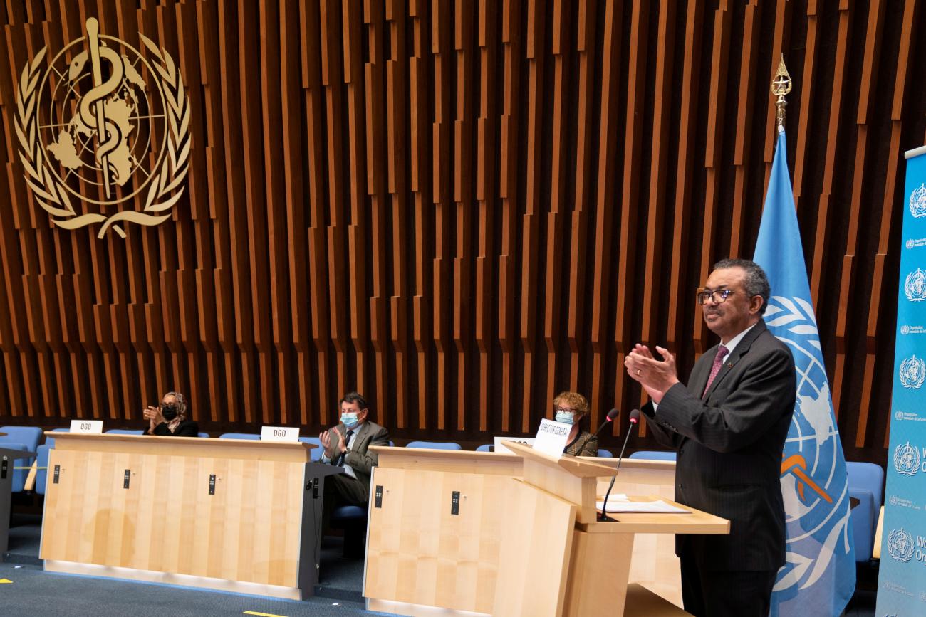 (WHO) Director General Tedros Adhanom Ghebreyesus attends the World Health Assembly (WHA) amid the coronavirus disease (COVID-19) pandemic in Geneva, Switzerland, May 24, 2021.