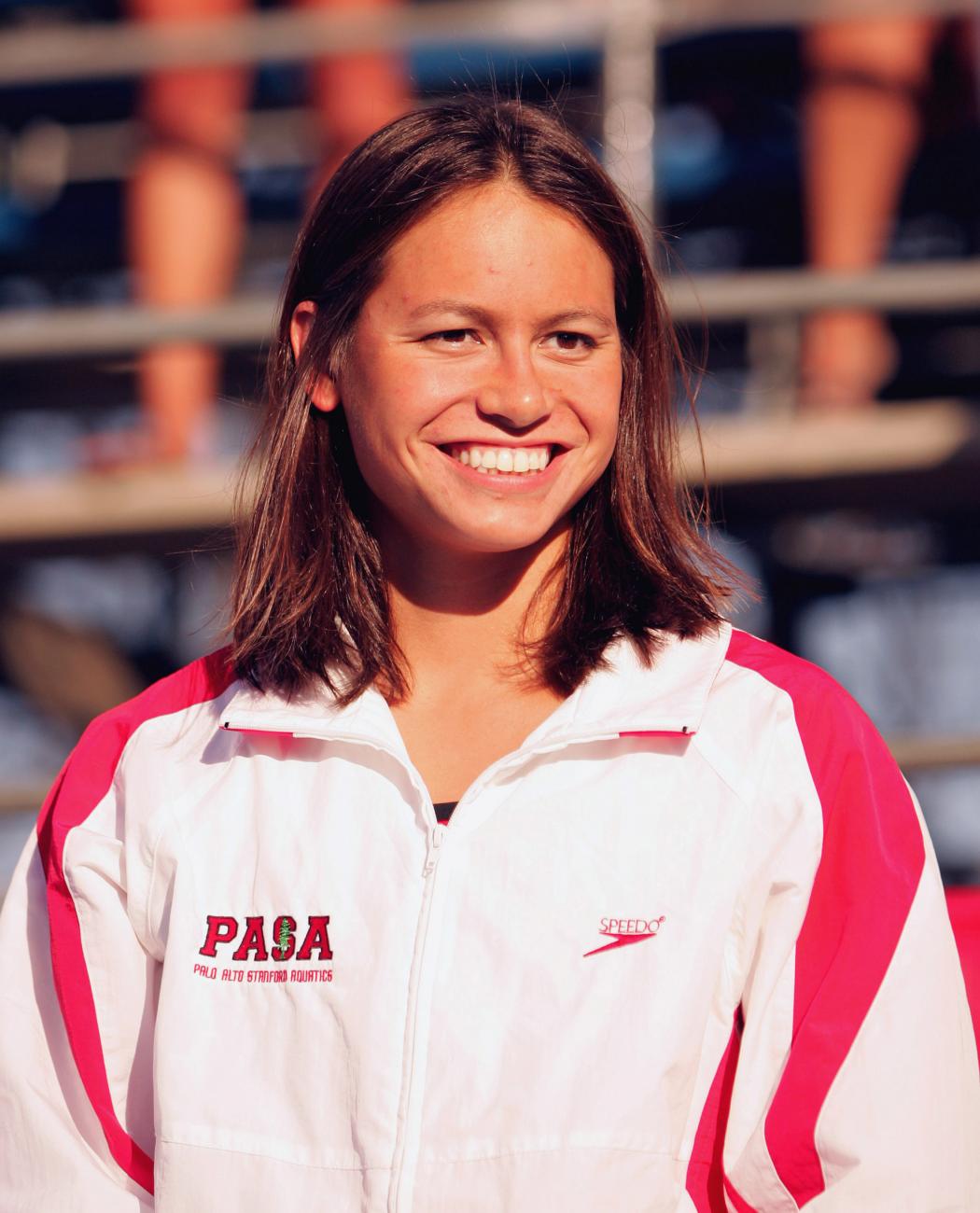 The author, Tara Kirk Sell, pictured at the U.S. Olympic Trials for swimming in Long Beach, California on July 10, 2004