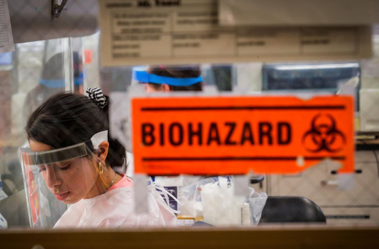 Scientists work in a lab testing COVID-19 samples at New York City's health department, during the outbreak of the coronavirus disease in New York on April 23, 2020.