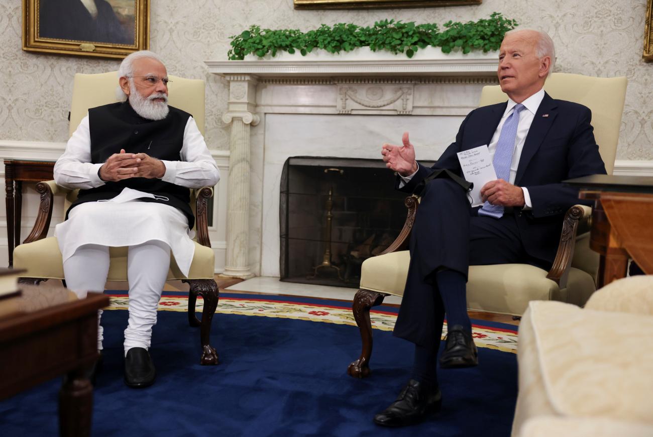 India's Prime Minister Narendra Modi meets with U.S. President Joe Biden in the Oval Office at the White House in Washington, DC, on September 24, 2021. 