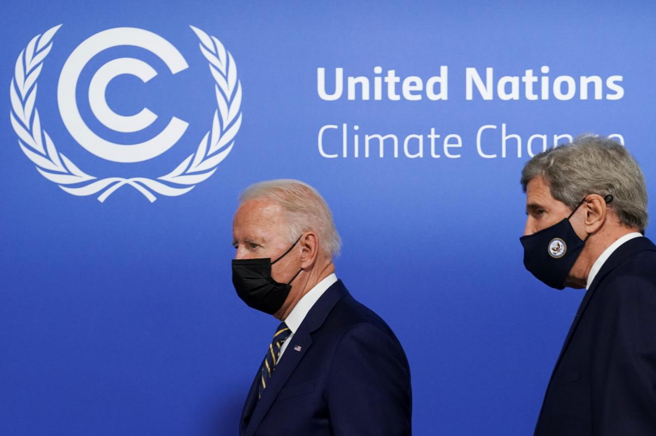 President Joe Biden and Climate Adviser John Kerry attend an event on action and solidarity at the UN Climate Change Conference (COP26) in Glasgow, Scotland, on November 1, 2021.