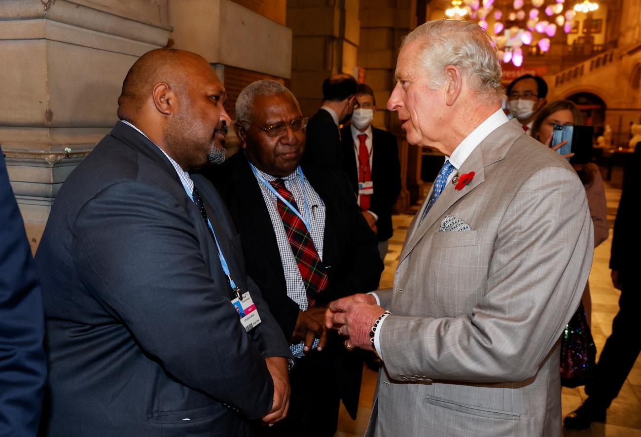 Britain's Prince Charles meets with Papua New Guinea's Chief Negotiators of COP26 during a reception at the Kelvingrove Art Gallery and Museum, on the sidelines of the UN Climate Change Conference (COP26), in Glasgow, Scotland, Britain November 4, 2021