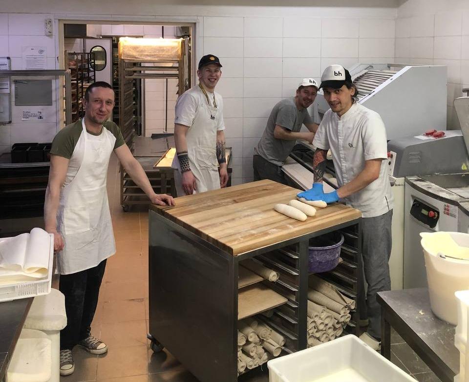 Bakers knead dough at Bakehouse bakery during the Battle of Kyiv in Kyiv, Ukraine, March 8 2022 