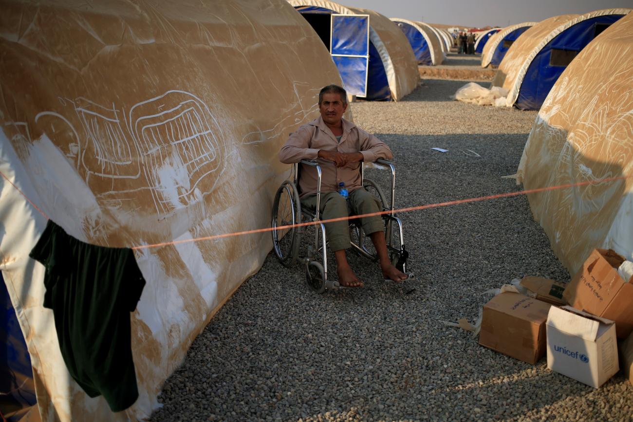 An internally displaced man at Al Khazar camp near Hassan Sham, east of Mosul, Iraq, on October 26, 2016. 