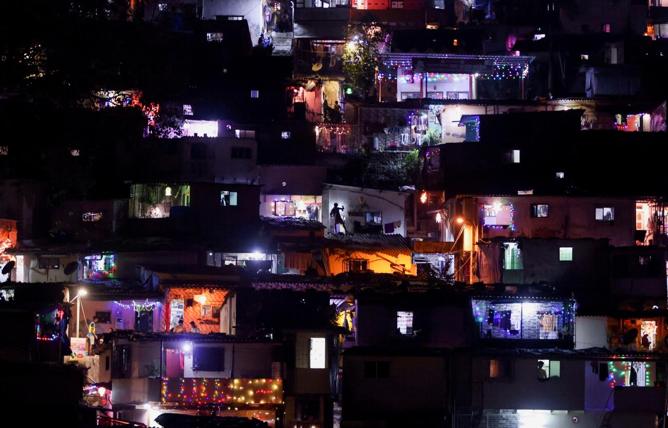 Houses are lit up with lanterns and twinkle lights as they celebrate the annual Hindu festival of Diwali in Mumbai, India, November 3, 2021. 