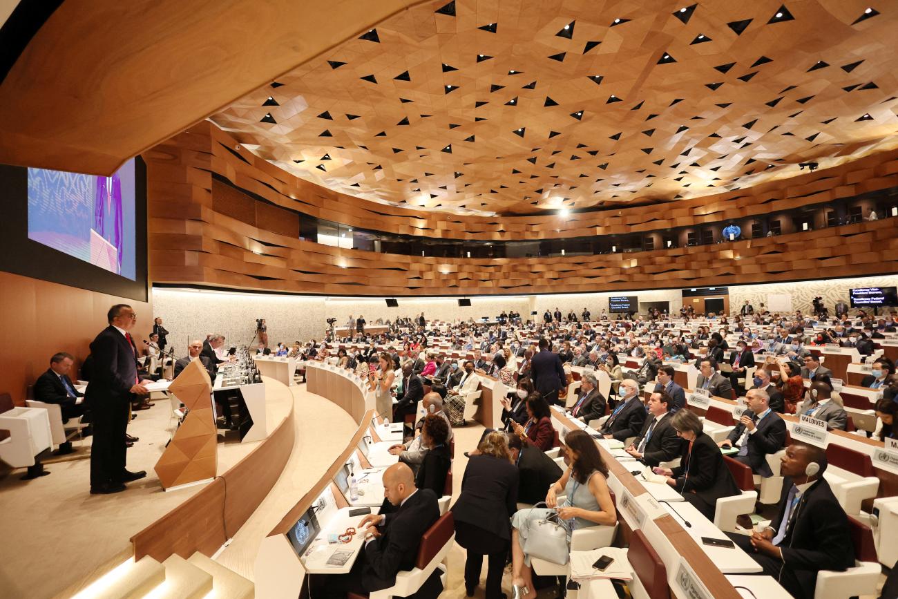 Director-General of the World Health Organization (WHO) Tedros Adhanom Ghebreyesus addresses the 75th World Health Assembly at the United Nations in Geneva, Switzerland, May 22, 2022. 