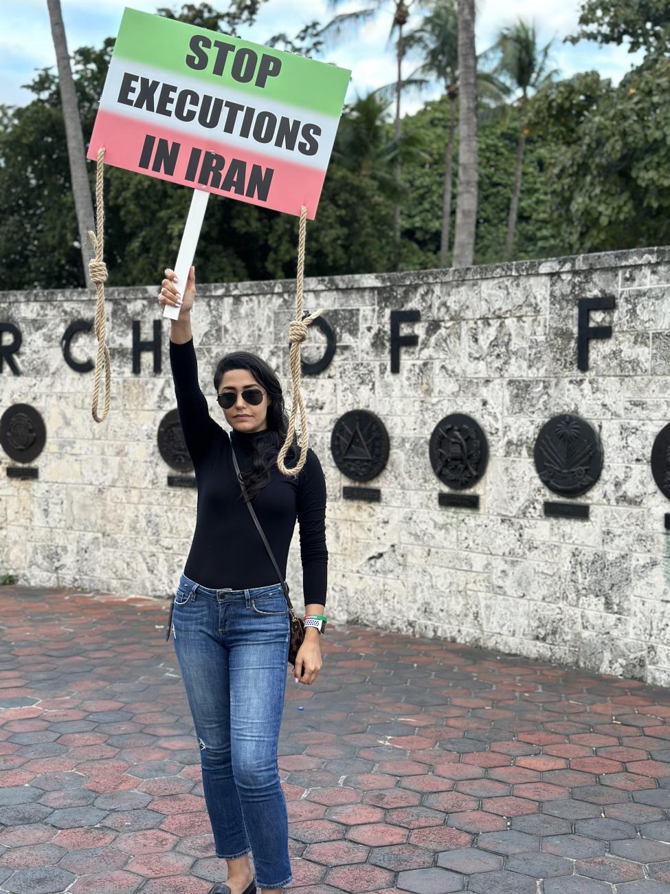 Pediatric psychologist Behnaz Darban (author) at an anti-regime demonstration in Miami, Florida, on January 28, 2023. 