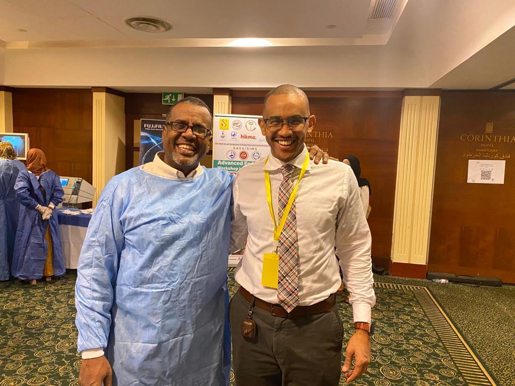 Bushra Ibnauf Sulieman (left) and Mohamed Eisa at a conference in Khartoum in February 2023. 