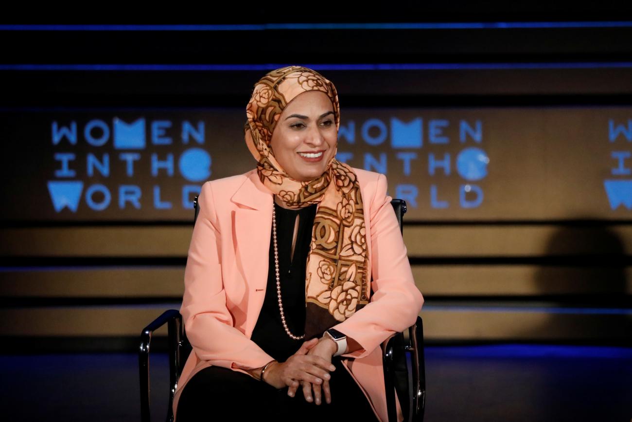 Doctor Fozia Alvi speaks during the Women In The World Summit in New York City on April 12, 2018.