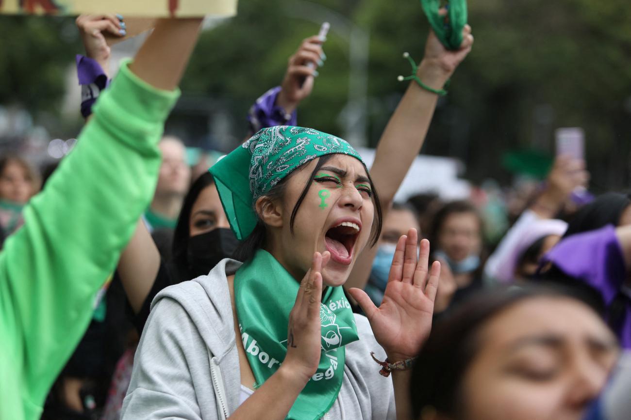 A woman yells during a protest in support of safe and legal abortion access to mark International Safe Abortion Day, in Mexico City, Mexico September 28, 2022.