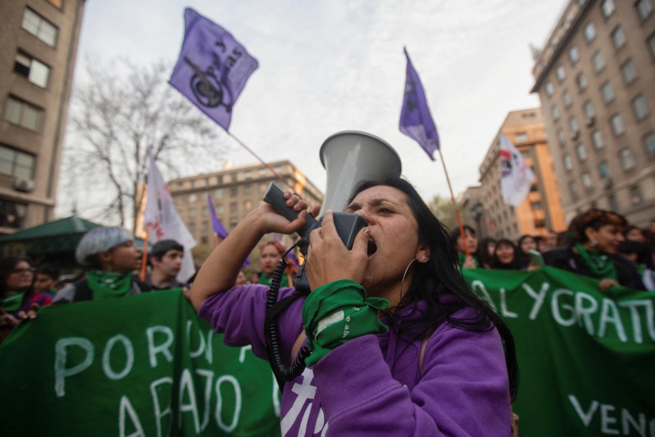 Activists take part in a rally to mark International Safe Abortion Day, in Santiago, Chile, September 28, 2023. 