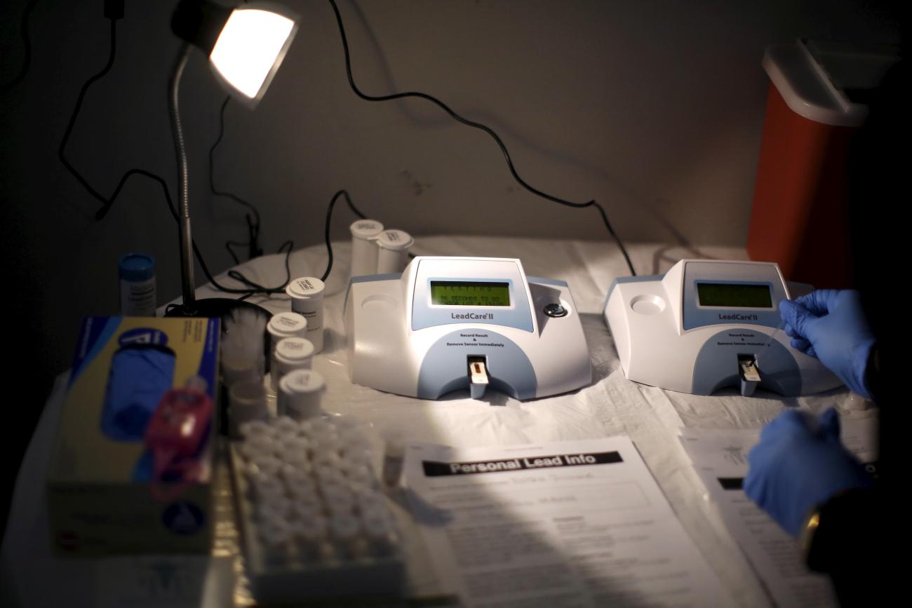 A blood testing machine is seen testing for lead.