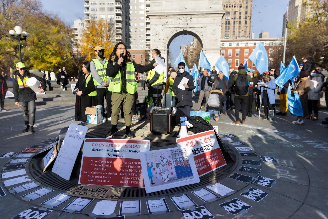 Protesters take part in anti-Chinese government protests.