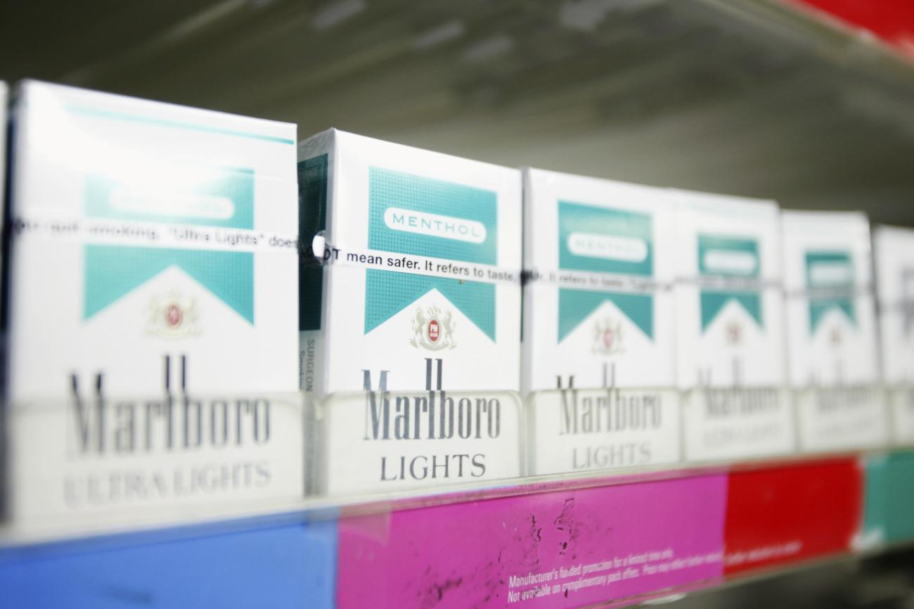 Menthol flavored cigarettes are displayed in a store in New York.