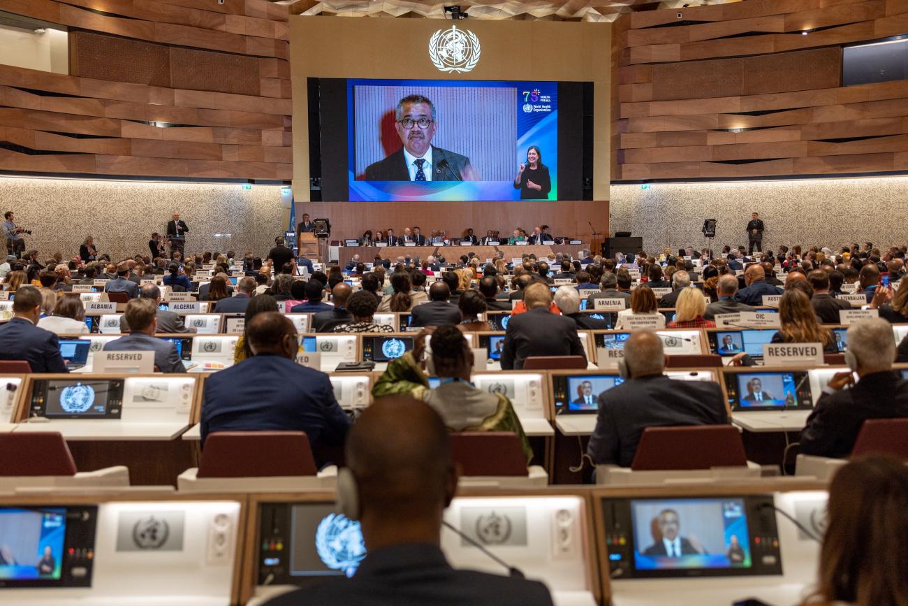 Dr. Tedros Adhanom Ghebreyesus, director-general of the World Health Organization (WHO),  attends the World Health Assembly at the United Nations in Geneva, Switzerland, May 21, 2023.