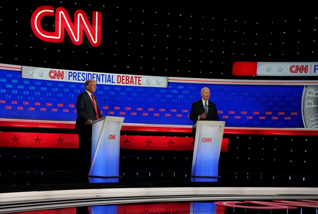 U.S. President Joe Biden speaks during a debate with former U.S. President Donald Trump, in Atlanta, Georgia, June 27, 2024.