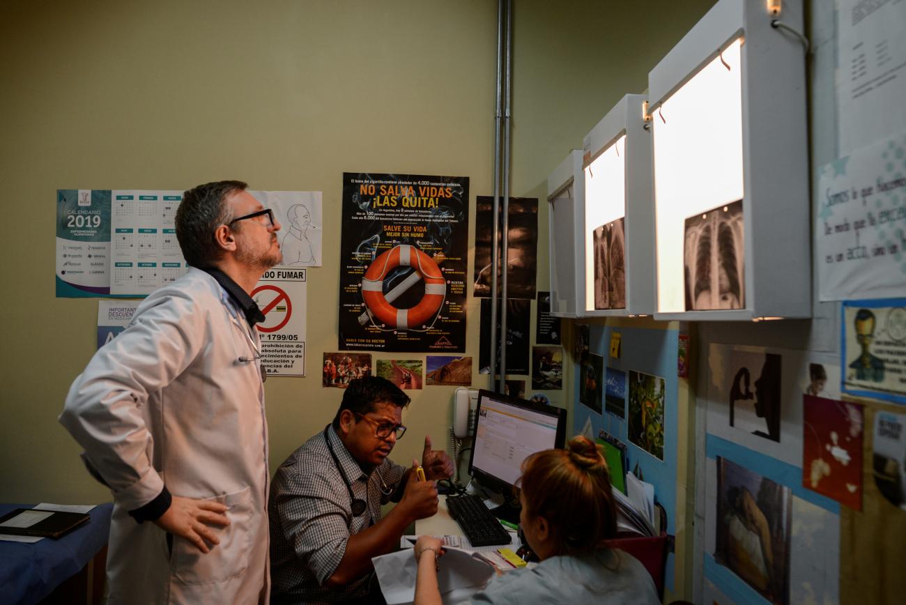 Fernando Saldarini, reviews the x-rays of a five-year-old patient who is suspected to be suffering from tuberculosis at Santojanni Public Hospital.