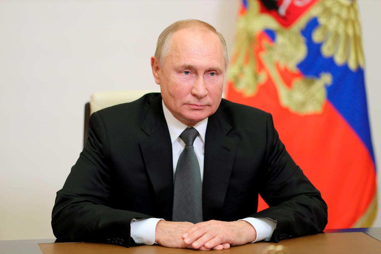 Russian President Vladimir Putin addresses participants of a forest and land use event as part of the UN Climate Change Conference (COP26).