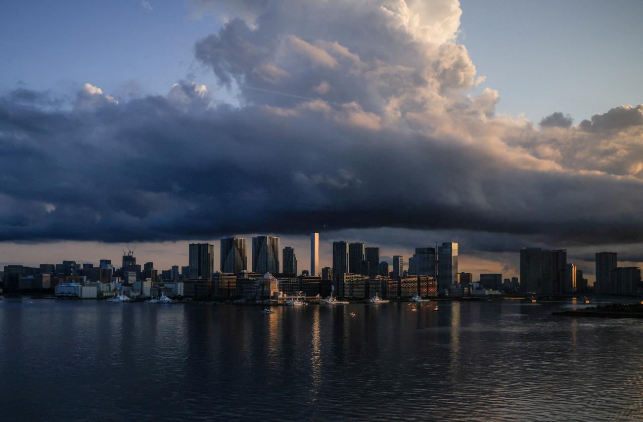 City skyline and harbor are seen at sunrise, in Tokyo, Japan, on July 24, 2021.