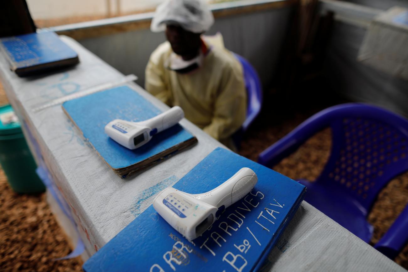Thermometers are pictured at the entrance of an Ebola treatment center, in the town of Butembo, in Democratic Republic of Congo, on October 4, 2019. 