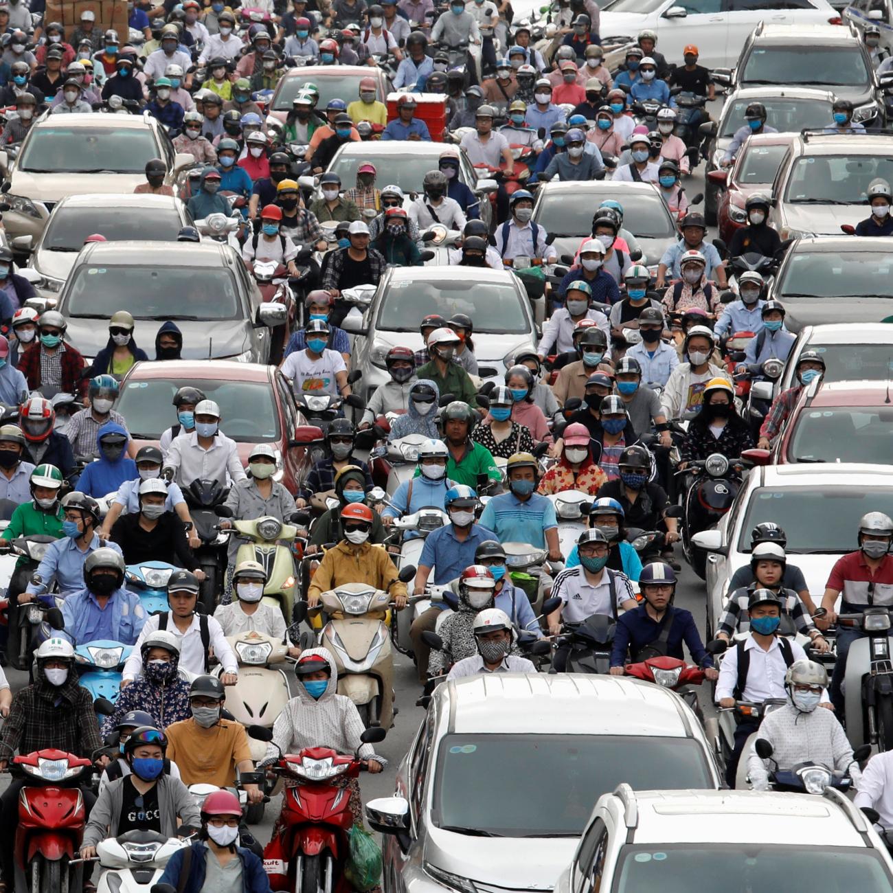 Traffic jam is seen in morning rush hour after the government eased nationwide lockdown following the coronavirus disease (COVID-19) outbreak in Hanoi, Vietnam May 25, 2020.