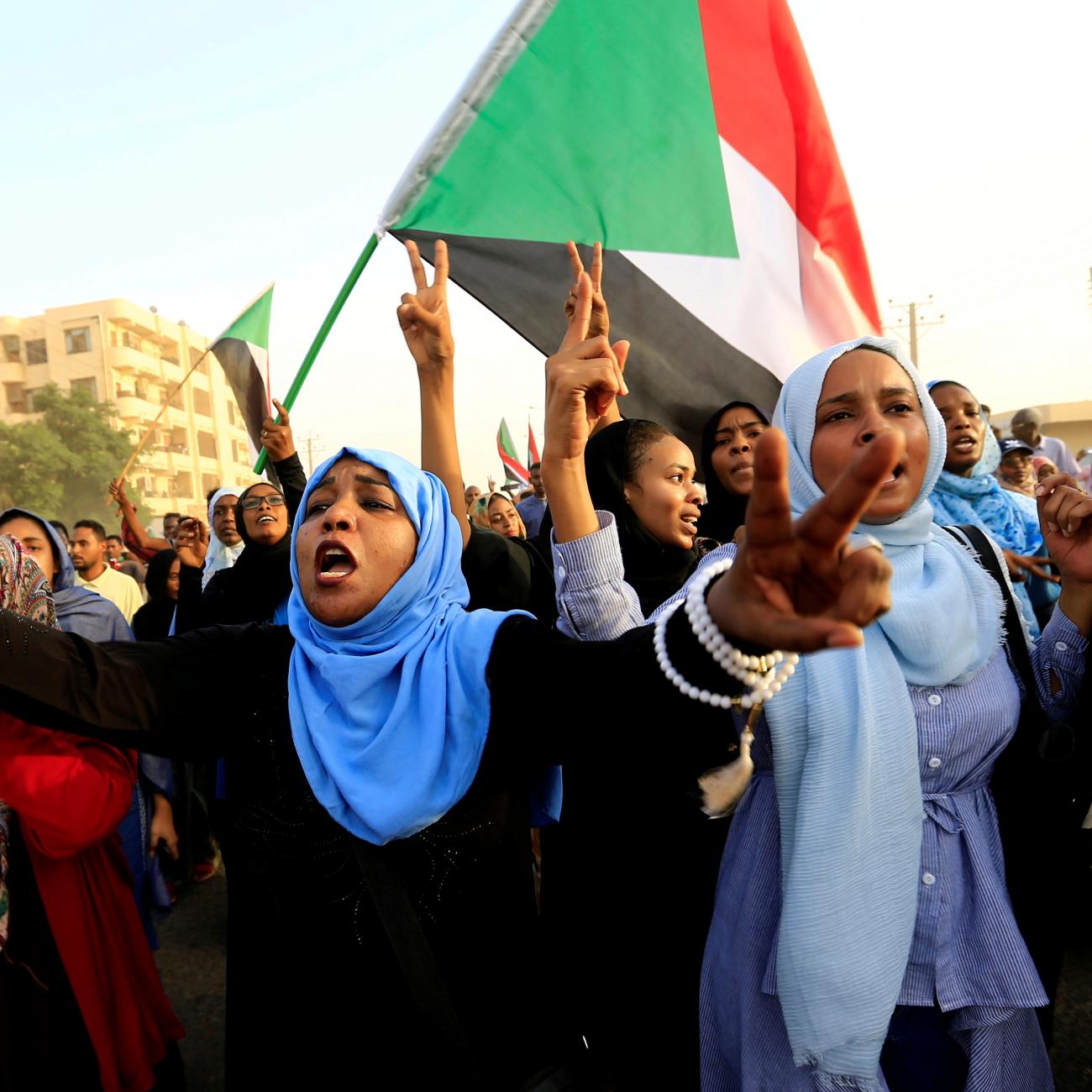 Protesters march during a demonstration to commemorate 40 days since the sit-in massacre in Khartoum, Sudan. Photo taken July 13, 2019.