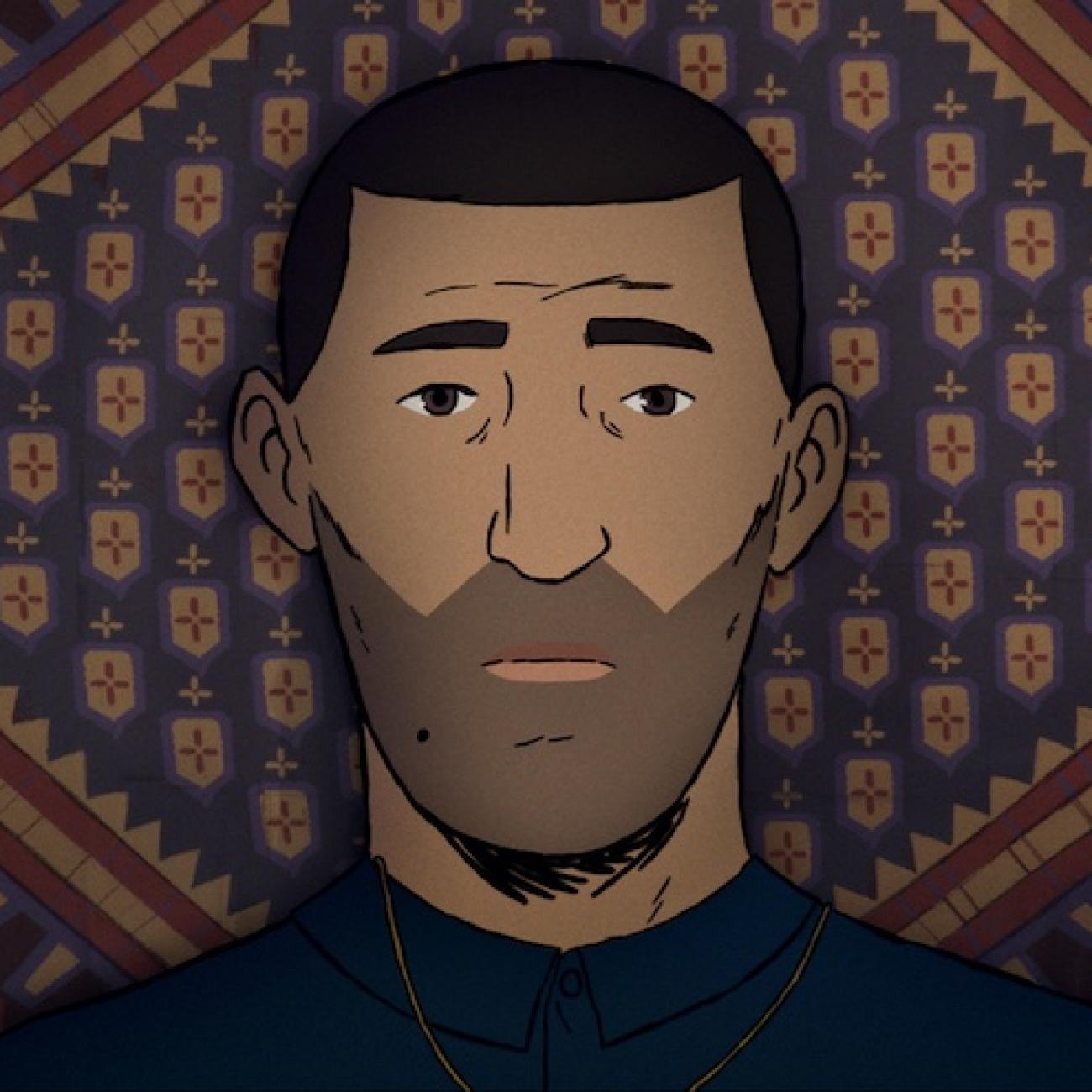 An animated image of the documentary film’s protagonist, Amin, who fled Afghanistan as a boy with his mother and siblings.