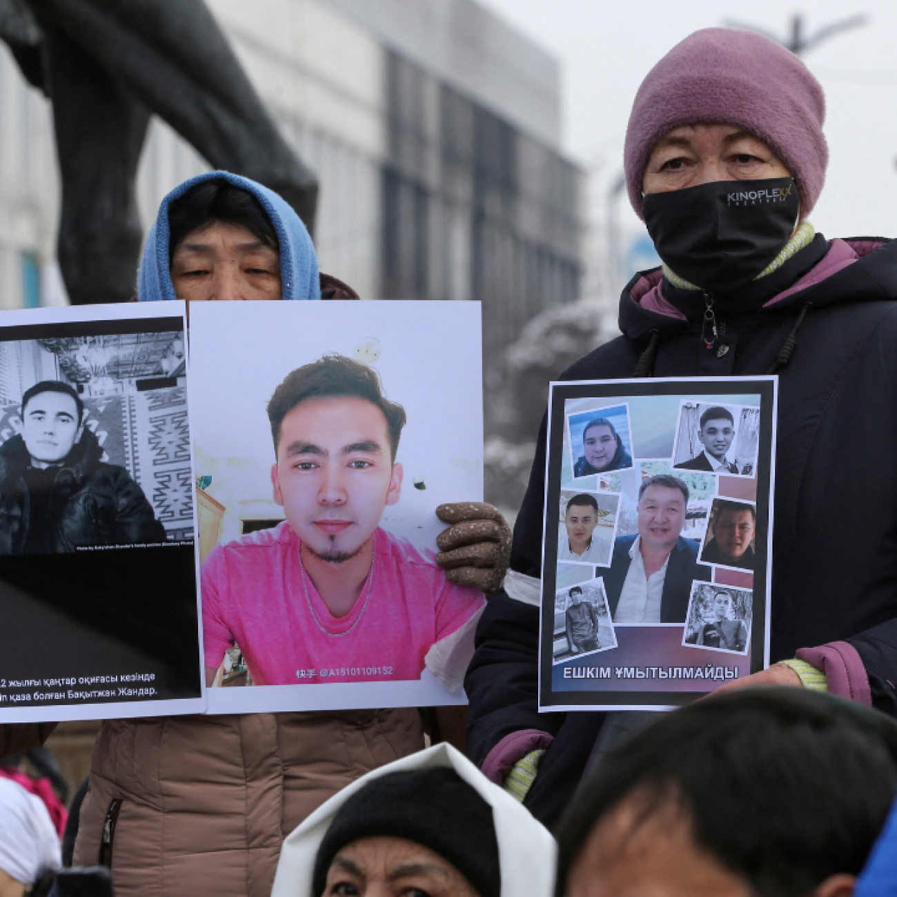 In Almaty, Kazakhstan, people hold a rally in memory of victims of the recent country-wide unrest triggered by fuel price increases, on February 13, 2022.